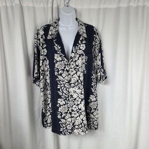Vintage Pineapple Connection Shirt Mens Large Blue Floral Hawaiian Button Up